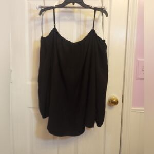 SKU 127-1W.  Awesome black cold shoulder blouse.